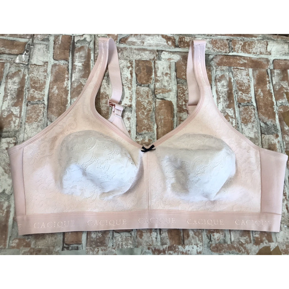 COQUETTE CACIQUE LANE BRYANT LIGHTLY LINED NO WIRE LACE BRA 46DD BABY PINK LACE - Picture 1 of 9
